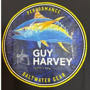 NWT Large Black Caviar Short Sleeve Scoop Neck T-shirt Guy Harvey Saltwater Gear